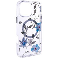 TPU+PC чохол Clear Garden with MagSafe для Apple iPhone 16 (6.1") Blue Blossom