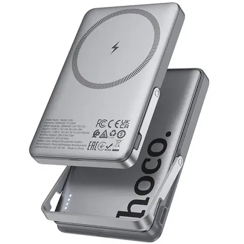 Портативний ЗП Power Bank Hoco Q36 Sunlight magnetic suction+holder PD20W з БЗП 5000 mAh Metal grey