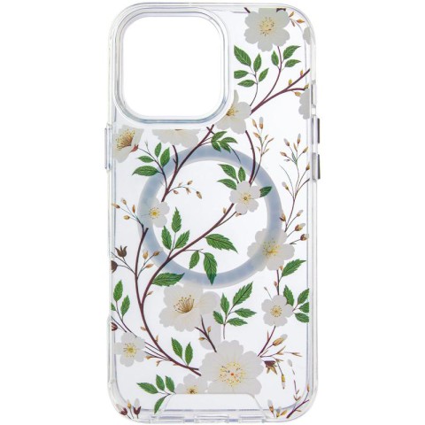 TPU+PC чохол Clear Garden with MagSafe для Apple iPhone 16 Pro (6.3") White Gardenia