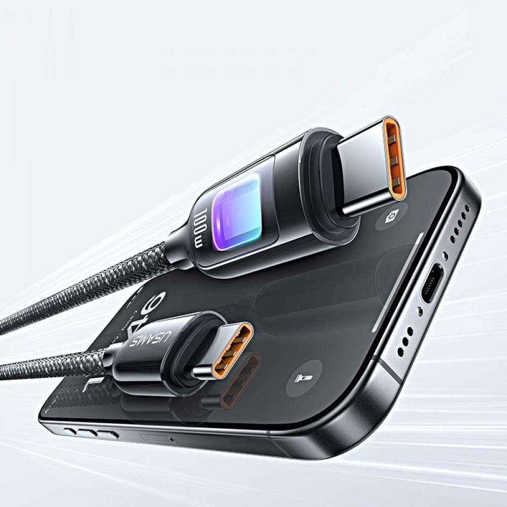 Дата кабель Usams US-SJ750 With Colorful Light TC Ser. Type-C to Type-C 100W (1.2m)