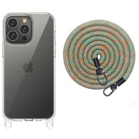 Чохол TPU Transparent with Straps для Apple iPhone 14 Pro (6.1") Green / Red