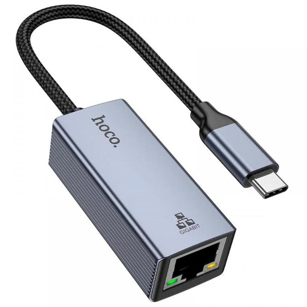 Перехідник Hoco UA37 Portable Type-C to RJ45 1000 Mbs (0.15m) Metal gray