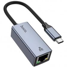 Перехідник Hoco UA37 Portable Type-C to RJ45 1000 Mbs (0.15m) Metal gray