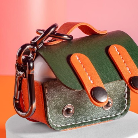 Шкіряний футляр Briefcase для навушників AirPods Pro 2 / Pro Green / Orange