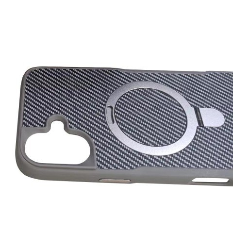 TPU+PC чохол Metal Buttons with MagSafe Carbon Ring для Apple iPhone 16 (6.1") Сірий