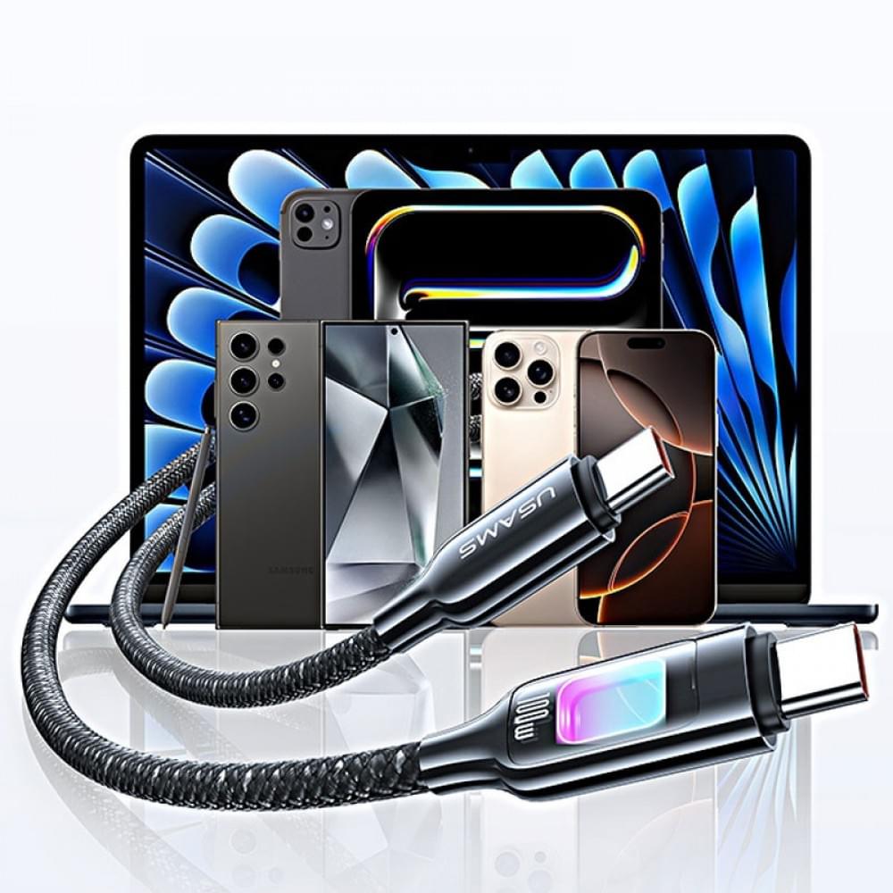 Дата кабель Usams US-SJ750 With Colorful Light TC Ser. Type-C to Type-C 100W (1.2m)