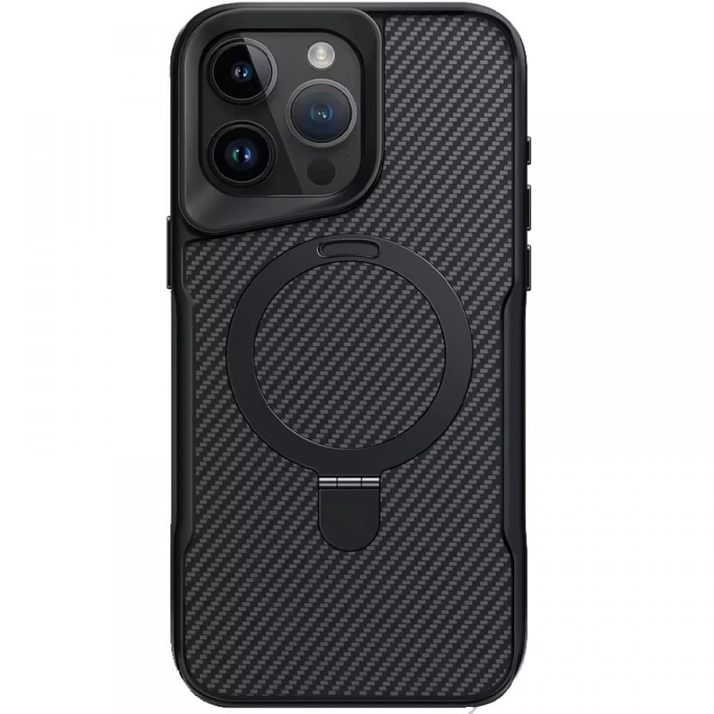 TPU+PC чохол Metal Buttons with MagSafe Carbon Ring для Apple iPhone 15 Pro (6.1") Чорний