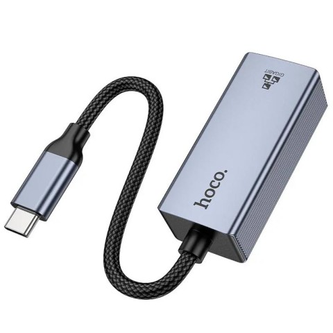 Перехідник Hoco UA37 Portable Type-C to RJ45 1000 Mbs (0.15m) Metal gray