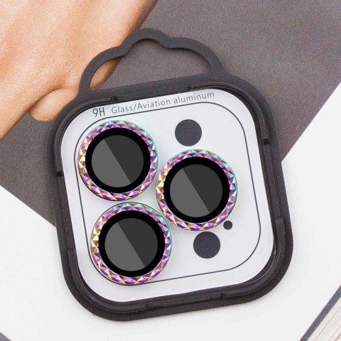 Захисне скло Metal Shine на камеру (у упак.) для Apple iPhone 15 Pro (6.1") / 15 Pro Max (6.7") Бузковий / Rainbow