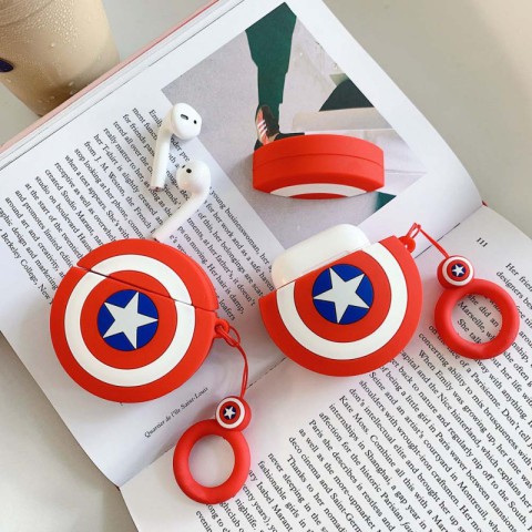 Силіконовий футляр Marvel & DC series для навушників AirPods 1/2 + кільце Капітан Америка / Червоний