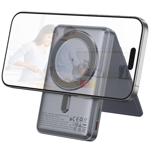 Портативний ЗП Power Bank Hoco Q46 Title PD20W з БЗП+card holder 5000 mAh Silver gray