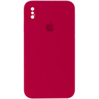 Чохол Silicone Case Square Full Camera Protective (AA) для Apple iPhone X / XS (5.8") Червоний / Rose Red