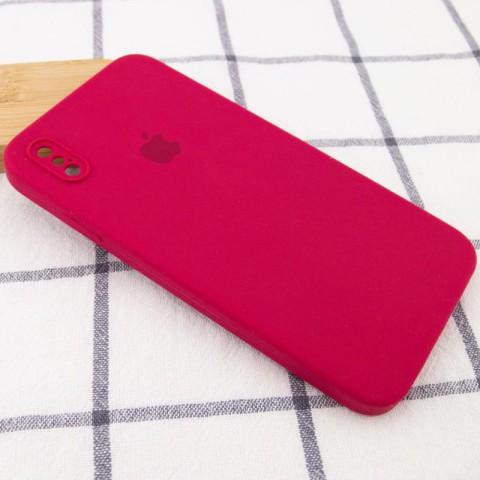 Чохол Silicone Case Square Full Camera Protective (AA) для Apple iPhone X / XS (5.8") Червоний / Rose Red