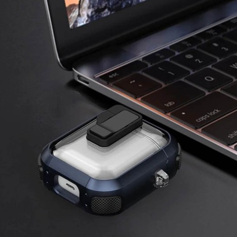 Футляр протиударний Locking Button для навушників Airpods 1/2 Blue