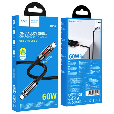 Дата кабель Hoco U136 Prize Type-C to Type-C 60W (1.2m) Black