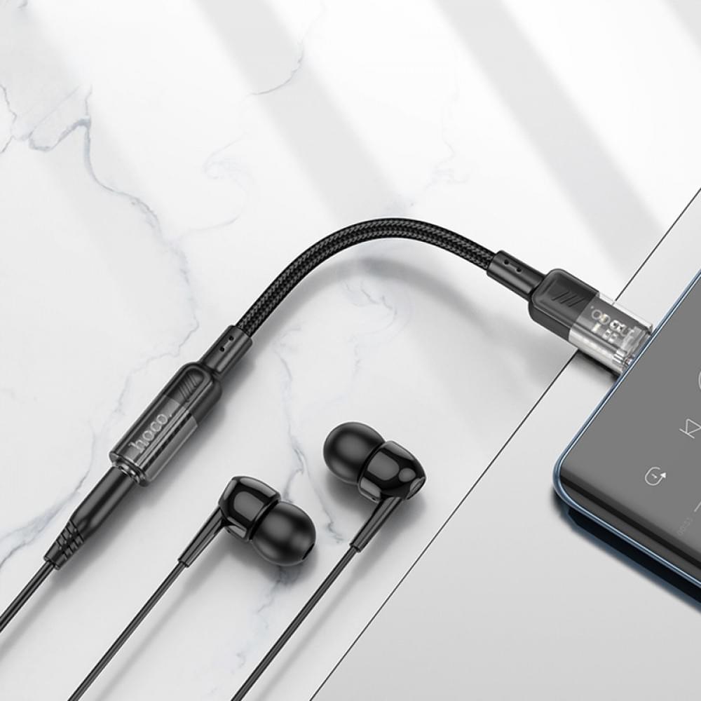Перехідник Aux Hoco LS37 Spirit transparent external sound card Type-C to 3.5mm Black