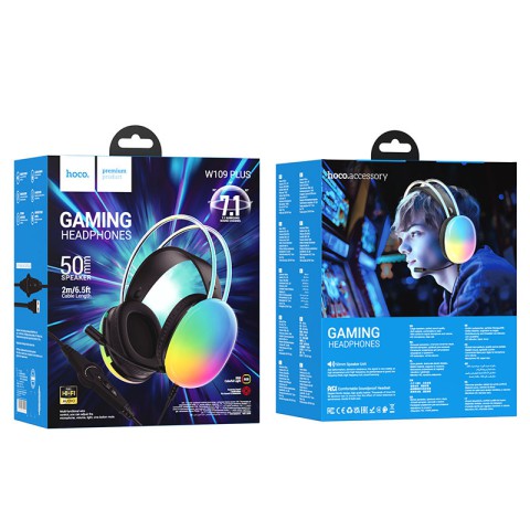 Накладні навушники Hoco W109 Plus Rich USB7.1 channel gaming (USB/2m) Black