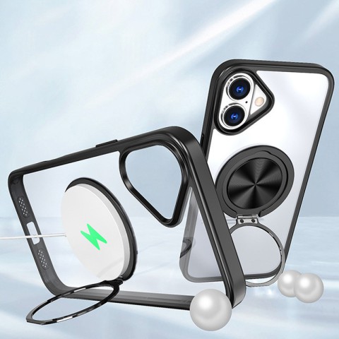 TPU+PC чохол Metal Ring with MagSafe для Apple iPhone 16 (6.1") Чорний