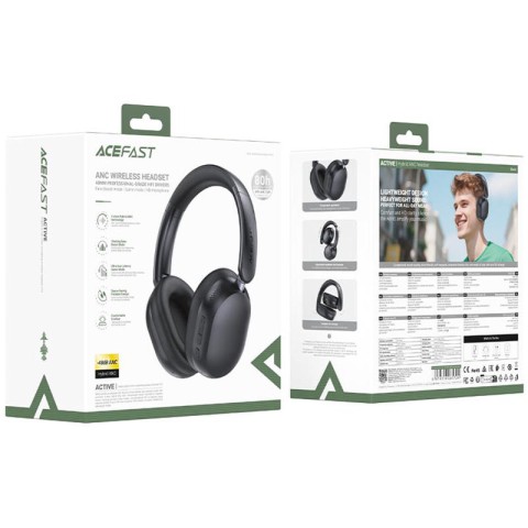 Накладні бездротові навушники Acefast H12 ANC Black
