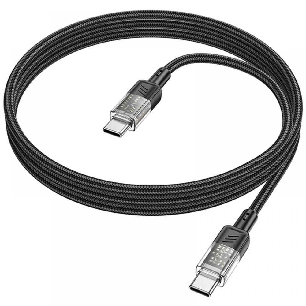 Дата кабель Hoco U129 Spirit Transparent Type-C to Type-C 60W (1.2m) Black