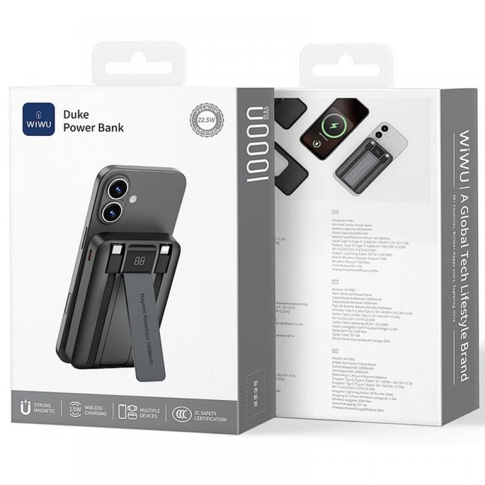 Портативний ЗП Power Bank WIWU Wi-P061 22.5W+PD20W з БЗП+iWatch with cable 10000 mAh Black