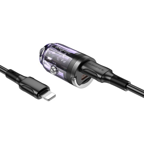 АЗП Borofone BZ29B Outstanding PD36W (2USB-C) + кабель Type-C to Lightning Transparent purple