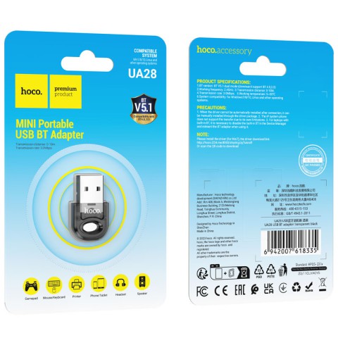 Bluetooth адаптер Hoco UA28 USB Transparent black