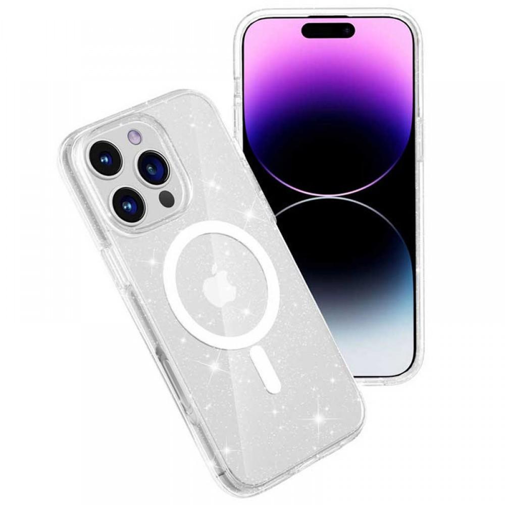 Чохол TPU Galaxy Sparkle (MagFit) для Apple iPhone 16 Pro Max (6.9") Clear+Glitter