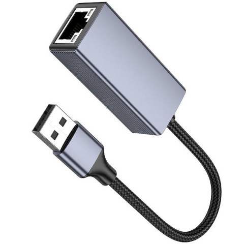 Перехідник Hoco UA37 Portable USB to RJ45 1000 Mbs (0.15m) Metal gray