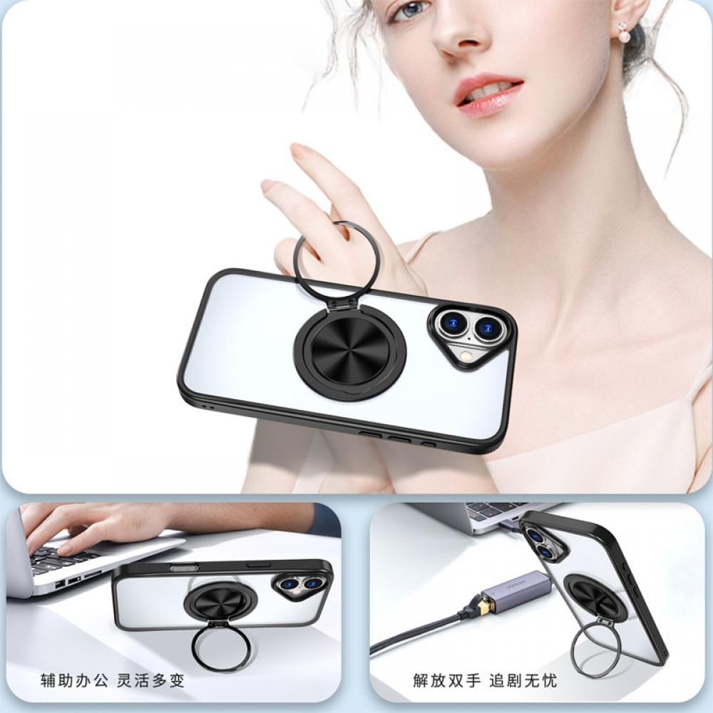 TPU+PC чохол Metal Ring with MagSafe для Apple iPhone 16 (6.1") Чорний