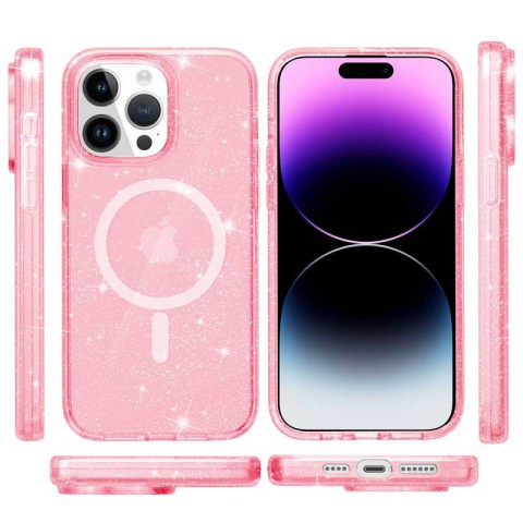 Чохол TPU Galaxy Sparkle (MagFit) для Apple iPhone 16 Pro (6.3") Pink+Glitter