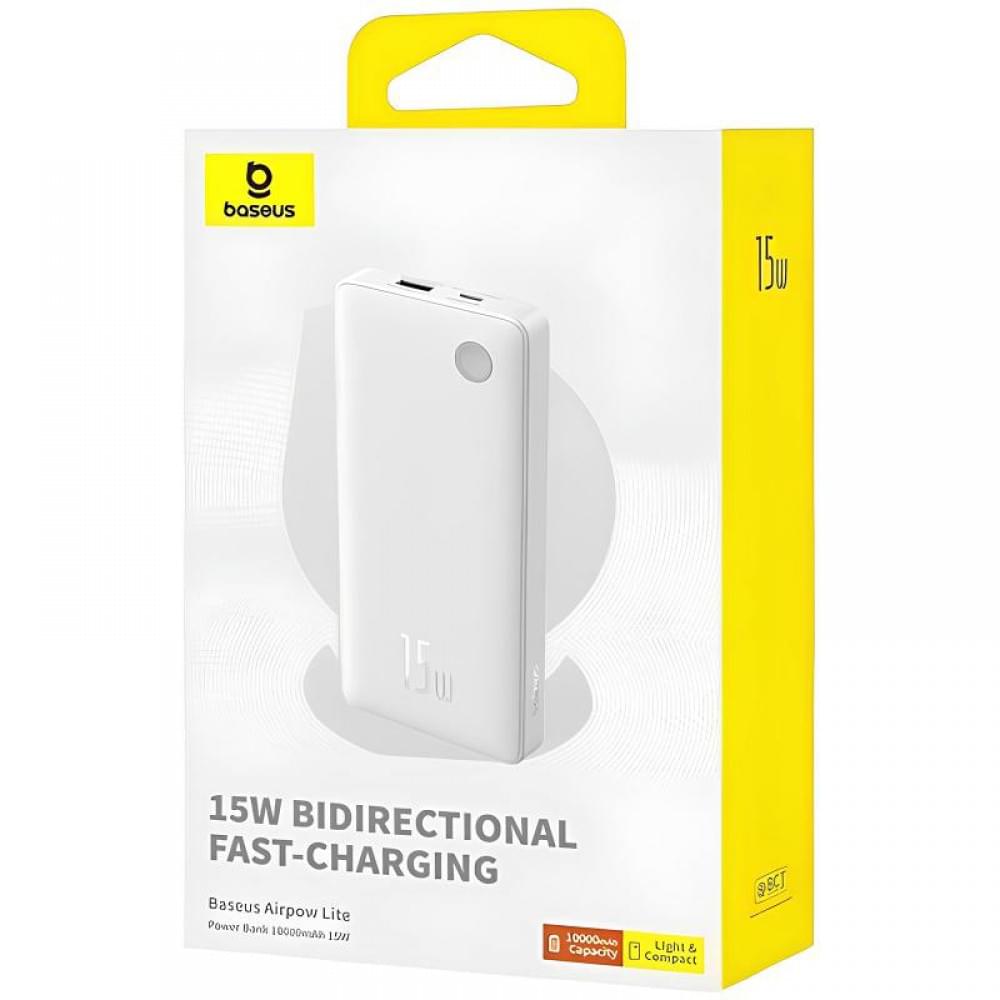 Портативний ЗП Power Bank Baseus Airpow Lite OS 15W 10000 mAh (P10067500) Moon White Портативний ЗП Power Bank Baseus Airpow Lite OS 15W 10000 mAh (P10067500) Moon White