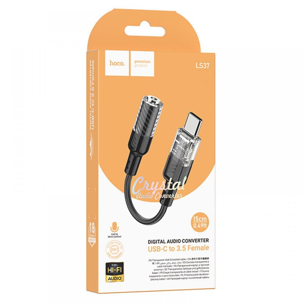 Перехідник Aux Hoco LS37 Spirit transparent external sound card Type-C to 3.5mm Black