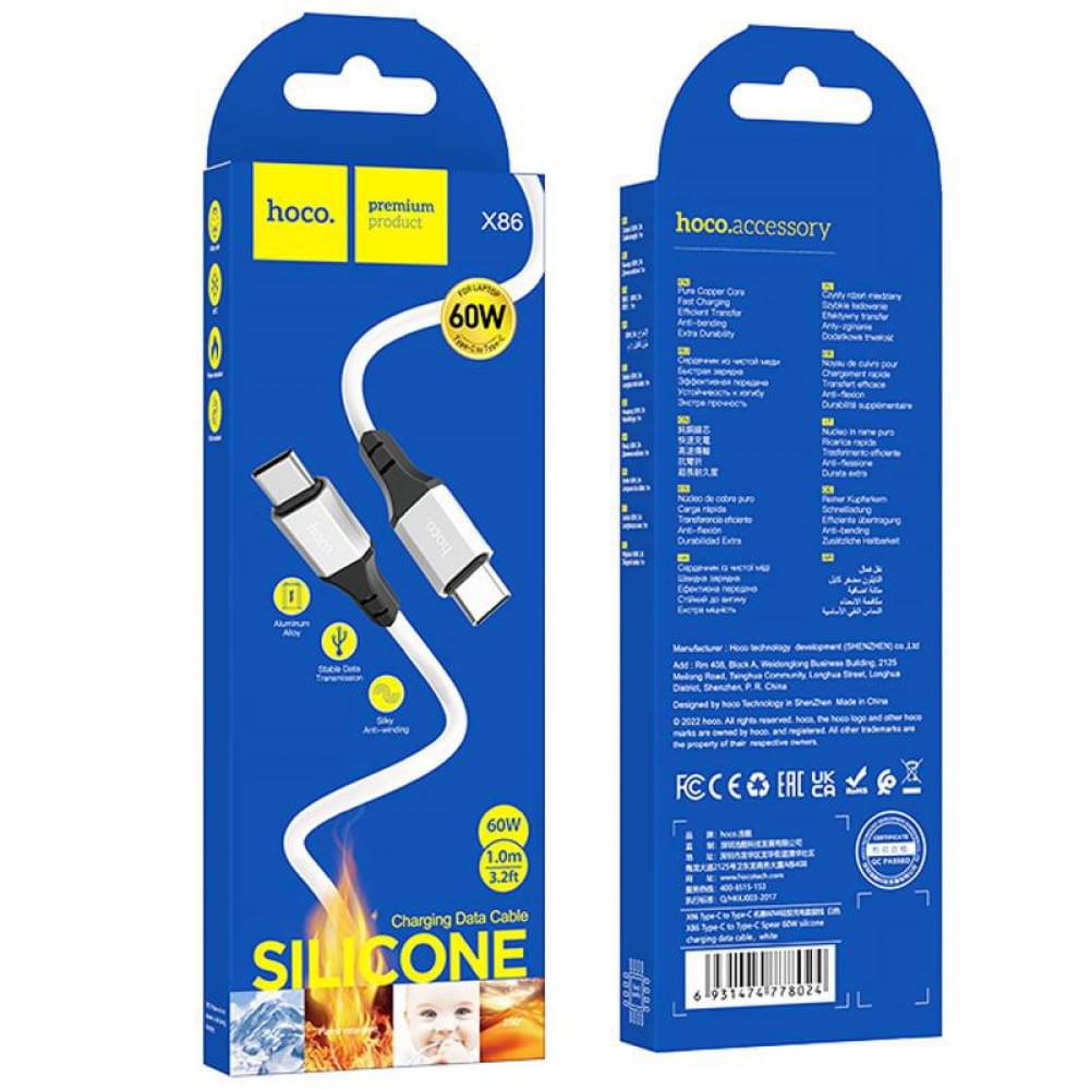 Дата кабель Hoco X86 Spear Type-C to Type-C 60W (1m) White