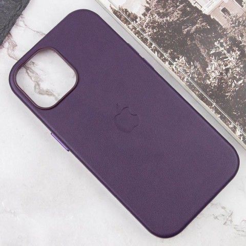 Шкіряний чохол Leather Case (AAA) with MagSafe and Animation для Apple iPhone 15 (6.1") Dark Purple