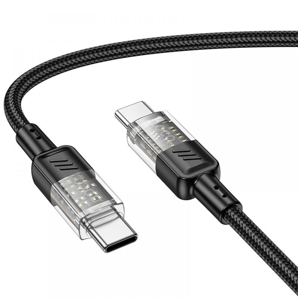 Дата кабель Hoco U129 Spirit Transparent Type-C to Type-C 60W (1.2m) Black