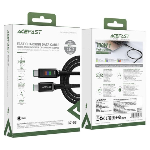 Дата кабель Acefast C7-03 Type-C to Type-C 100W (1.2m) Black