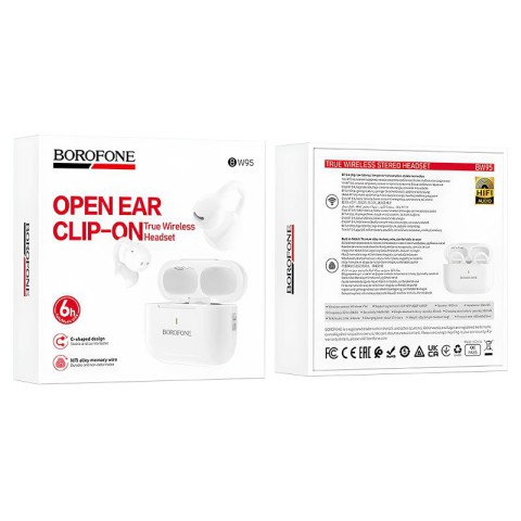 Бездротові TWS навушники Borofone BW95 Cancion clip-on White