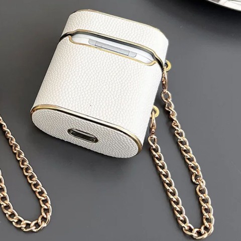 Шкіряний футляр Suitcase для навушників AirPods 1/2 White