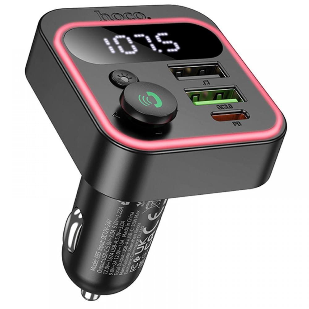 АЗП FM модулятор Hoco E85 Tiger PD20W+QC3.0 (2USB-A/1C) Black