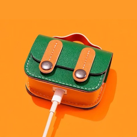 Шкіряний футляр Briefcase для навушників AirPods Pro Green / Orange
