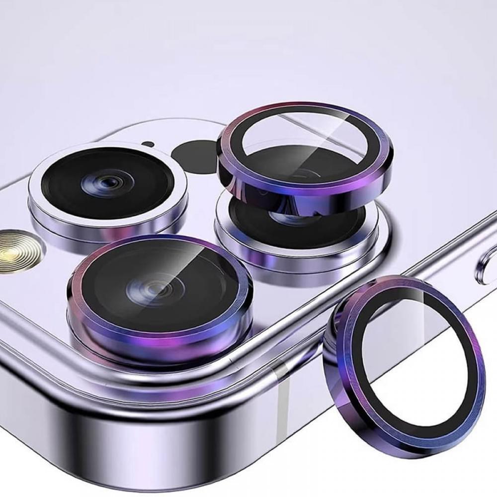 Захисне скло Metal Classic на камеру (у упак.) для Apple iPhone 14 Pro (6.1") / 14 Pro Max (6.7") Бузковий / Rainbow