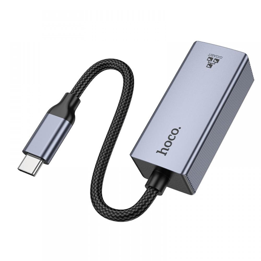 Інтернет адаптер Hoco UA37 1000 Mbps (Type-C to RJ45) Metal gray