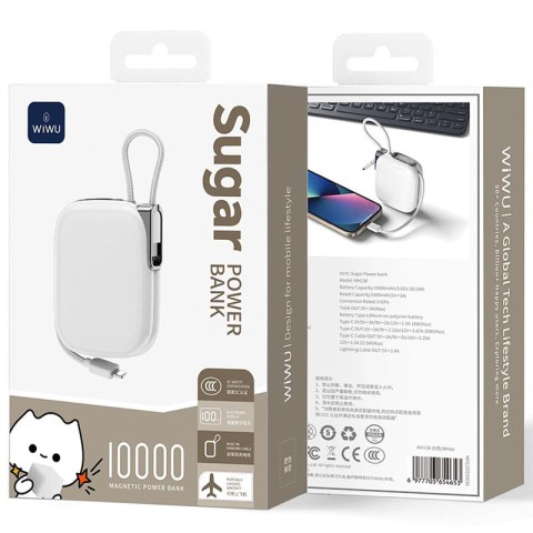 Портативний ЗП Power Bank WIWU MH136 Sugar 22.5W with cable 10000 mAh White