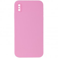 Silicone Case Square Full Camera Protective (AA) NOLOGO для Apple iPhone X / XS (5.8") Рожевий / Light pink