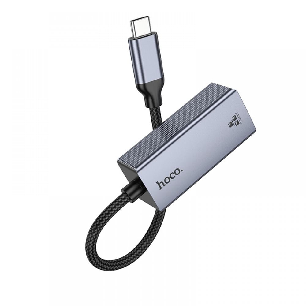 Інтернет адаптер Hoco UA37 1000 Mbps (Type-C to RJ45) Metal gray