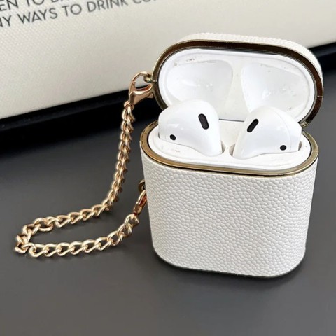 Шкіряний футляр Suitcase для навушників AirPods 1/2 White