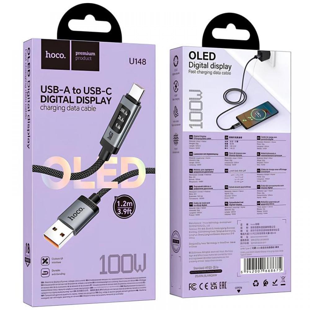 Дата кабель Hoco U148 Lord with display USB to Type-C 100W (1.2m) Black