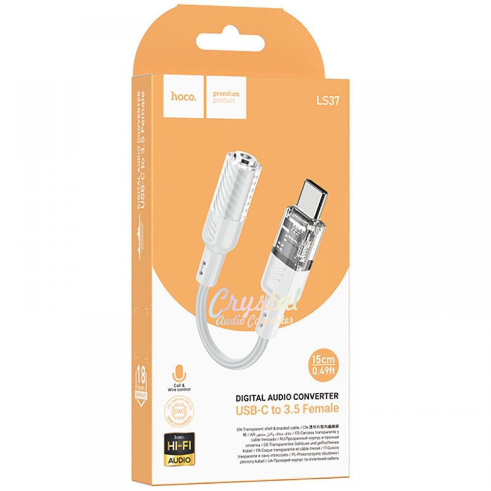 Перехідник Aux Hoco LS37 Spirit transparent external sound card Type-C to 3.5mm Gray
