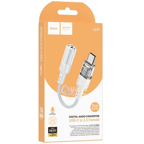 Перехідник Aux Hoco LS37 Spirit transparent external sound card Type-C to 3.5mm Gray